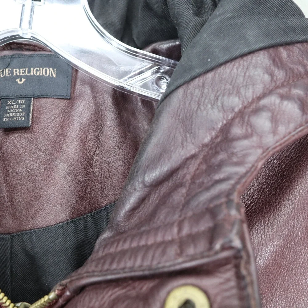 True Religion‎ Mens Leather Parka Military Coat Bomber Jacket Size XL Purple